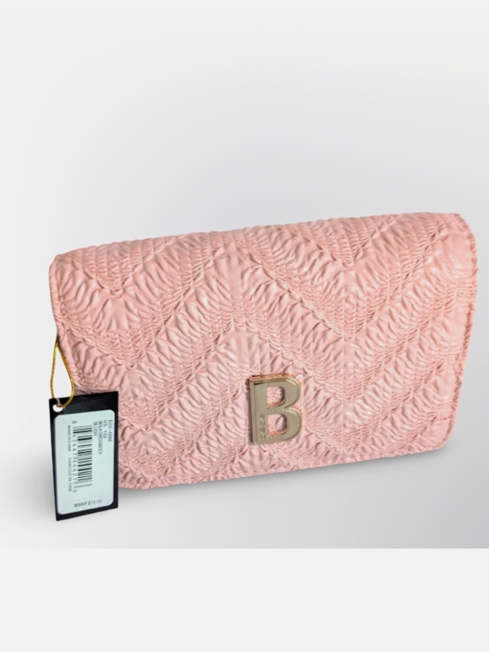 bebe Pink Quilted Wristlet Clutch with Gold 'B' Emblem